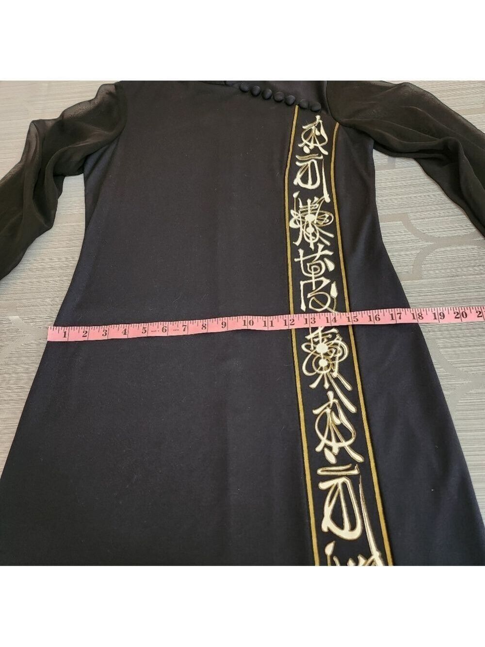 Vintage Alfred Shaheen Black And Gold Qipao Dress Hand Painted 1970's - Picture 11 of 13